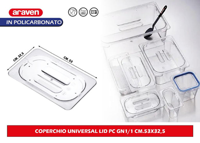 Coperchio Universal Lid Pc Gn Various Sizes for Food Containers 53 x 32,5 cm Araven