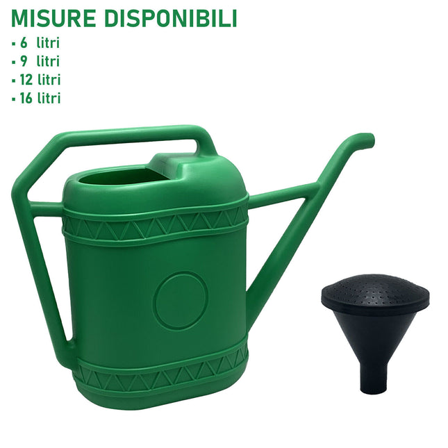 Annaffiatoio con Manico Ergonomico e Doccetta Microforata – Capacità 6, 9, 12 e 16 Litri, Assortiti Nuova Plastica Adriatica