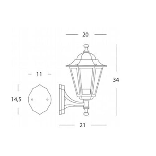 Applique In Alto Mini Esagonale Lampada Classica Da Esterno Nero