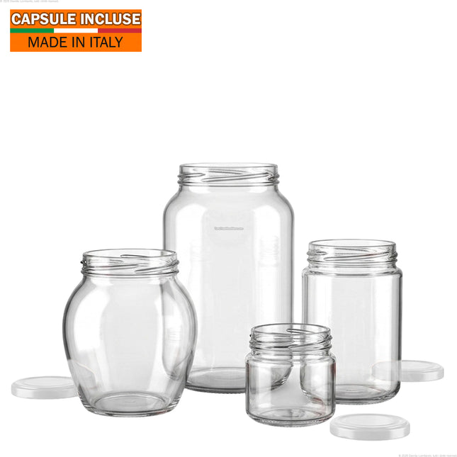 Vasetti in Vetro per Conserve e Confetture con Capsule Incluse | Kit Completo 1:1 Senza Sprechi | Made in Italy Ambrosio Vetri