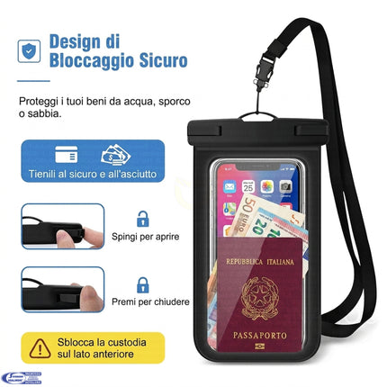 Custodia Impermeabile Imbottita per Smartphone con Laccetto – Universale, Protettiva, Colori Assortiti Due Esse