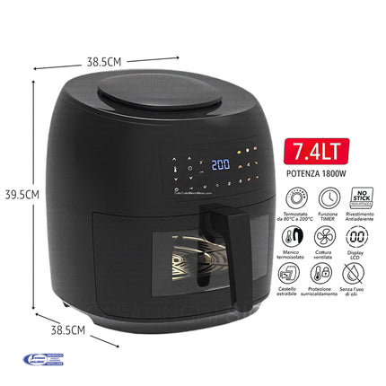 Friggitrice ad Aria 7,4L 1800W Digitale con 9 Programmi – Cottura Sana Senza Olio General Trade