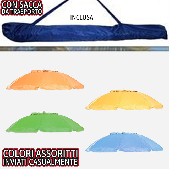 Kit Ombrellone Anti-UV Unicolor 200 cm + Picchetto e Gancio (Set Completo 3-in-1) Salmar