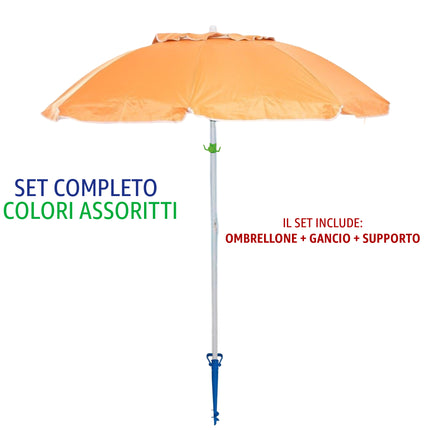 Kit Ombrellone Anti-UV Unicolor 200 cm + Picchetto e Gancio (Set Completo 3-in-1) Salmar