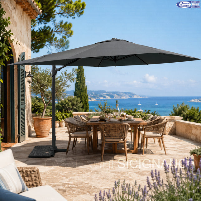 Ombrellone a Braccio Laterale Sicignano | Copertura Outdoor Salvaspazio senza Palo Centrale | Telaio Alluminio Antiruggine e Telo Anti-UV 250g | Varianti Step 3x3m / Next 3x4m Salmar