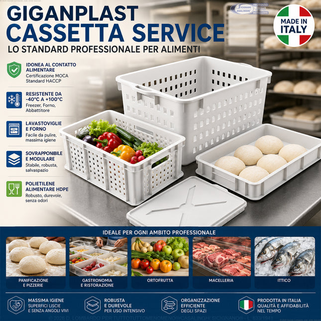 Cassetta Service Giganplast Piena/Forata | Contenitore Alimentare Professionale MOCA in Polietilene per Impasti, Cella e Freezer | Lavabile in Lavastoviglie - Made in Italy Giganplast