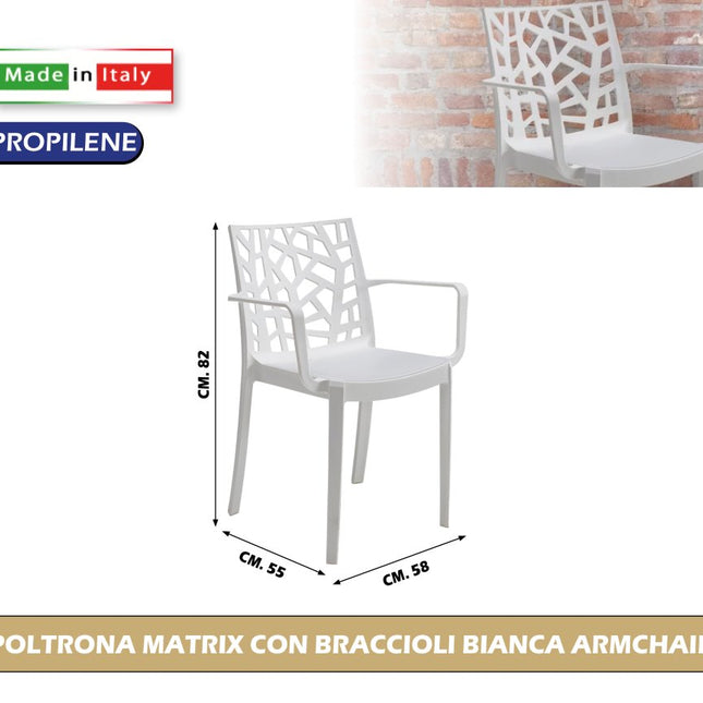 Sedia/Poltrona Matrix Bica in Polipropilene | Design Moderno per Interno ed Esterno, Made in Italy Bianco Poltrona Bica