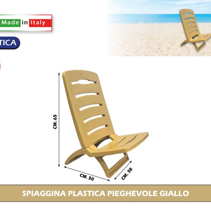 Bica Spiaggina Plastica Pieghevole: Sedia Mare Giardino Diversi Colori Giallo Bica