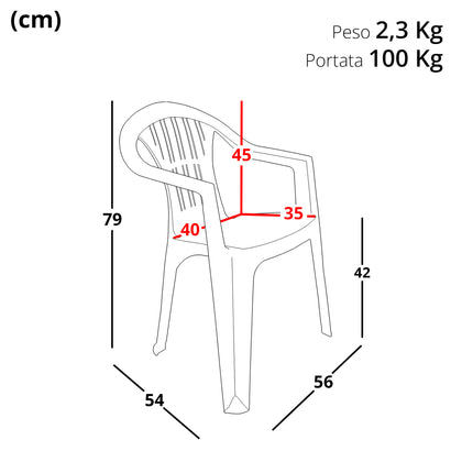 Bica Poltrona Sedia Di Plastica Grande Da Giardino Esterni 56×54×79H cm Impilabile Bica