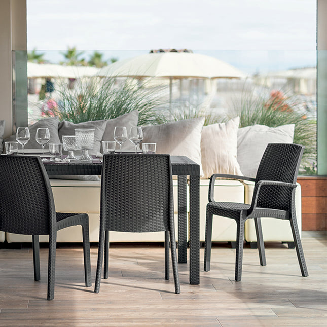 Bica Poltrona Da Giardino Indiana Sedia Con Braccioli Poltrona Effetto Rattan Per Esterni In Polipropilene 59X57X86H Cm