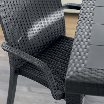 Bica Poltrona Da Giardino Indiana Sedia Con Braccioli Poltrona Effetto Rattan Per Esterni In Polipropilene 59X57X86H Cm