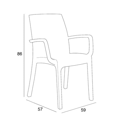 Bica Poltrona Da Giardino Indiana Sedia Con Braccioli Poltrona Effetto Rattan Per Esterni In Polipropilene 59X57X86H Cm