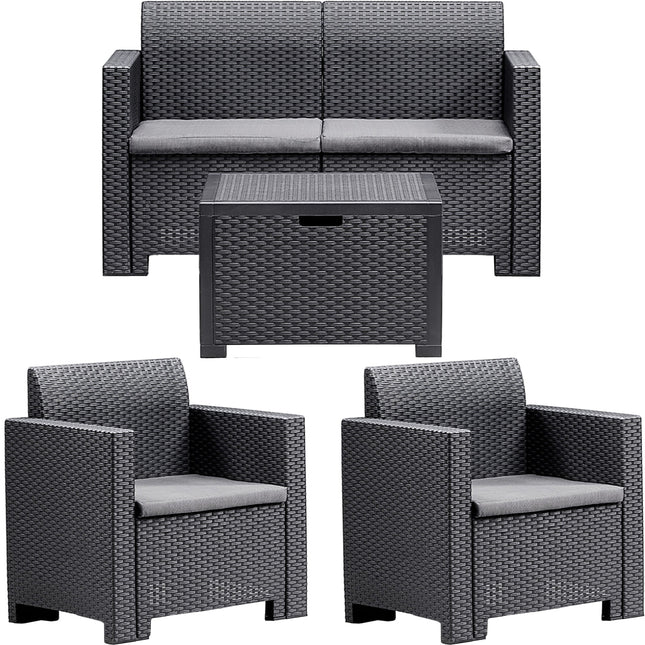 Bica Salotto Da Giardino Completo Nebraska Set Divano + Tavolino + 2 Poltrone Da Esterni Con Finitura Effetto Rattan