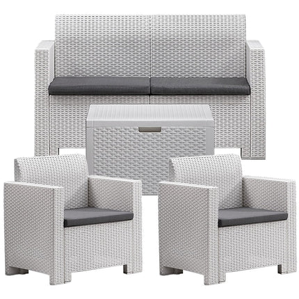 Bica Salotto Da Giardino Completo Nebraska Set Divano + Tavolino + 2 Poltrone Da Esterni Con Finitura Effetto Rattan