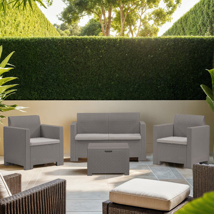 Bica Salotto Da Giardino Completo Nebraska Set Divano + Tavolino + 2 Poltrone Da Esterni Con Finitura Effetto Rattan Bica