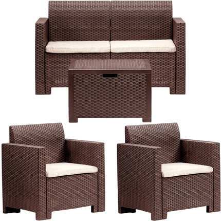 Bica Salotto Da Giardino Completo Nebraska Set Divano + Tavolino + 2 Poltrone Da Esterni Con Finitura Effetto Rattan Marrone Bica