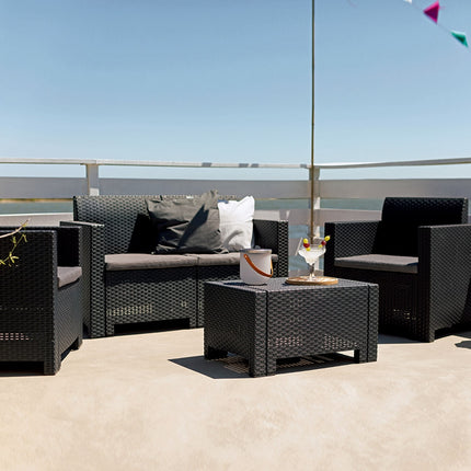 Bica Salotto Da Giardino Completo Nebraska Set Divano + Tavolino + 2 Poltrone Da Esterni Con Finitura Effetto Rattan