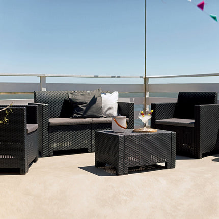 Bica Salotto Da Giardino Completo Nebraska Set Divano + Tavolino + 2 Poltrone Da Esterni Con Finitura Effetto Rattan