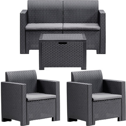 Bica Salotto Da Giardino Completo Nebraska Set Divano + Tavolino + 2 Poltrone Da Esterni Con Finitura Effetto Rattan
