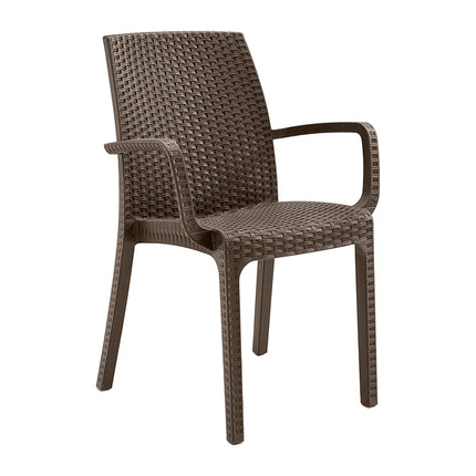 Bica Poltrona Da Giardino Indiana Sedia Con Braccioli Poltrona Effetto Rattan Per Esterni In Polipropilene 59X57X86H Cm