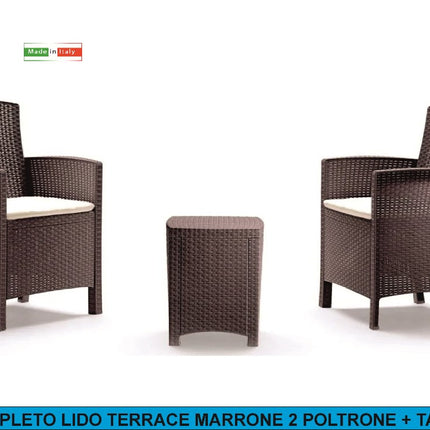 COMPLETO LIDO TERRACE MARRONE 2 POLTRONE + TAVOLINO Bica