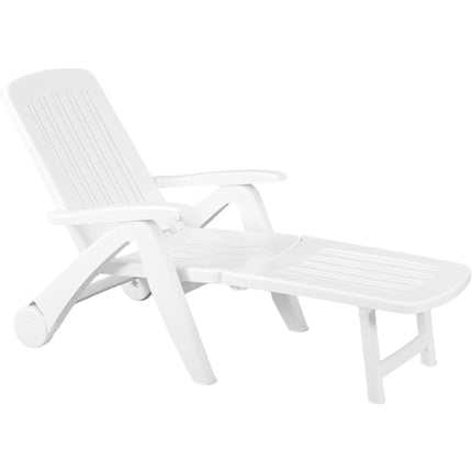 Bica Lettino Pieghevole Cancun Bianco In Polipropilene, Finitura Lucida, Resina Riciclabile, Schienale Regolabile, 190X72X60 Cm, Arredo Esterno Giardino, Made In Italy