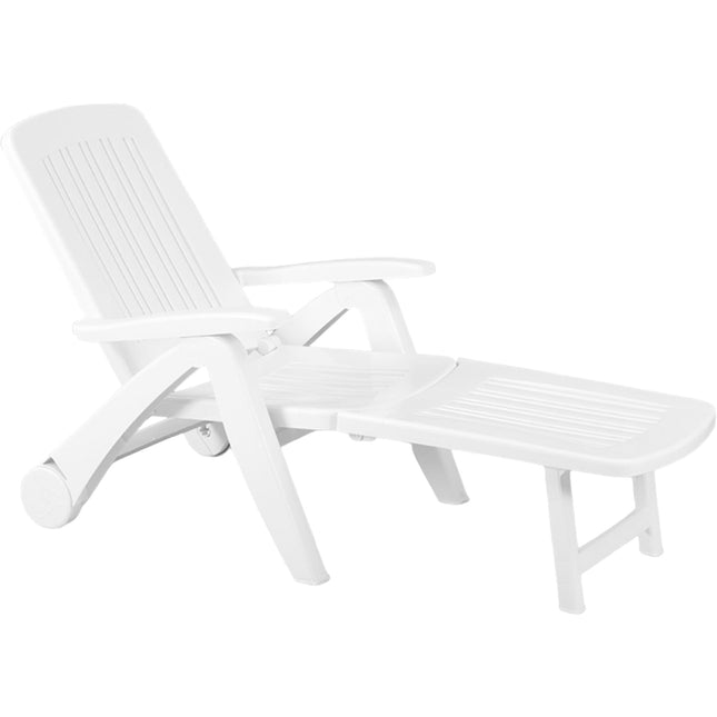 Bica Lettino Pieghevole Cancun Bianco In Polipropilene, Finitura Lucida, Resina Riciclabile, Schienale Regolabile, 190X72X60 Cm, Arredo Esterno Giardino, Made In Italy