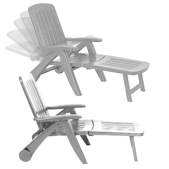 Bica Lettino Pieghevole Cancun Bianco In Polipropilene, Finitura Lucida, Resina Riciclabile, Schienale Regolabile, 190X72X60 Cm, Arredo Esterno Giardino, Made In Italy