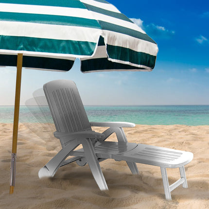 Bica Lettino Pieghevole Cancun Bianco In Polipropilene, Finitura Lucida, Resina Riciclabile, Schienale Regolabile, 190X72X60 Cm, Arredo Esterno Giardino, Made In Italy