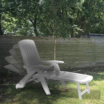 Bica Lettino Pieghevole Cancun Bianco In Polipropilene, Finitura Lucida, Resina Riciclabile, Schienale Regolabile, 190X72X60 Cm, Arredo Esterno Giardino, Made In Italy