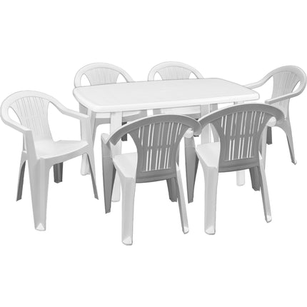 Set 6 Poltrone Ratak con Tavolo Rettangolare Ovale Cayman in Polipropilene Impilabile Facile da Montare Made in Italy - Completo Verde/Bianco Bianco Casalinghi Sicignano