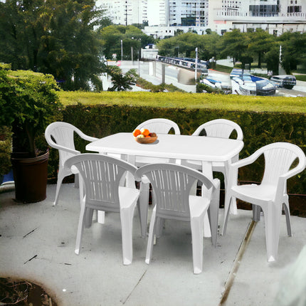 Set 6 Poltrone Ratak con Tavolo Rettangolare Ovale Cayman in Polipropilene Impilabile Facile da Montare Made in Italy - Completo Verde/Bianco Casalinghi Sicignano
