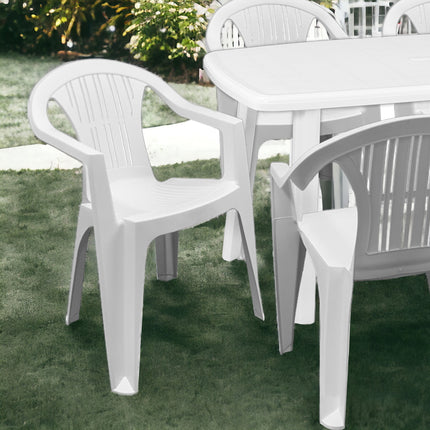 Set 6 Poltrone Ratak con Tavolo Rettangolare Ovale Cayman in Polipropilene Impilabile Facile da Montare Made in Italy - Completo Verde/Bianco Casalinghi Sicignano