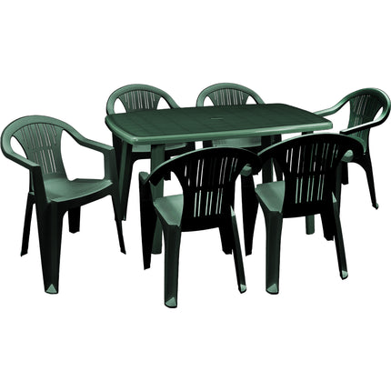 Set 6 Poltrone Ratak con Tavolo Rettangolare Ovale Cayman in Polipropilene Impilabile Facile da Montare Made in Italy - Completo Verde/Bianco Verde Casalinghi Sicignano