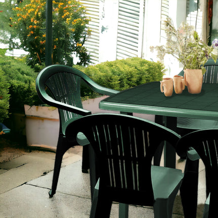 Set 6 Poltrone Ratak con Tavolo Rettangolare Ovale Cayman in Polipropilene Impilabile Facile da Montare Made in Italy - Completo Verde/Bianco Casalinghi Sicignano