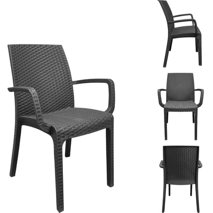Bica Set Completo Tavolo Dallas 80×80 cm + 4 Poltrone Indiana Polipropilene Rattan per Interni Esterni Antracite/Bianco/Marrone Bica