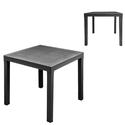 Bica Set Completo Tavolo Dallas 80×80 cm + 4 Poltrone Indiana Polipropilene Rattan per Interni Esterni Antracite/Bianco/Marrone Bica