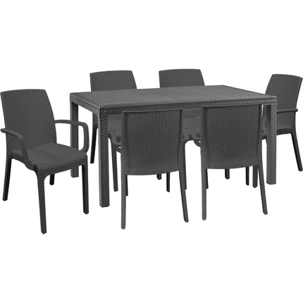 Set 6 Poltrone Indiana con Tavolo Houston Rettangolare Rattan 150x90 cm, Made in Italy - Completo Bianco/Antracite Antracite Casalinghi Sicignano