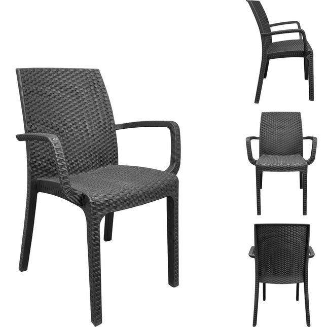 Set 6 Poltrone Indiana con Tavolo Houston Rettangolare Rattan 150x90 cm, Made in Italy - Completo Bianco/Antracite Casalinghi Sicignano