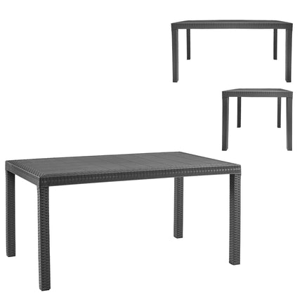 Set 6 Poltrone Indiana con Tavolo Houston Rettangolare Rattan 150x90 cm, Made in Italy - Completo Bianco/Antracite Casalinghi Sicignano