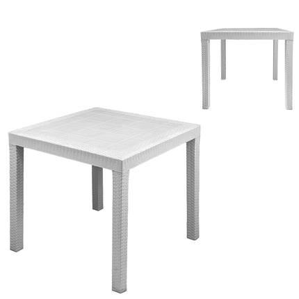 Bica Set Completo Tavolo Dallas 80×80 cm + 4 Poltrone Indiana Polipropilene Rattan per Interni Esterni Antracite/Bianco/Marrone Bica