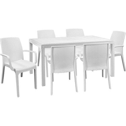 Set 6 Poltrone Indiana con Tavolo Houston Rettangolare Rattan 150x90 cm, Made in Italy - Completo Bianco/Antracite Bianco Casalinghi Sicignano
