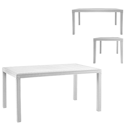 Set 6 Poltrone Indiana con Tavolo Houston Rettangolare Rattan 150x90 cm, Made in Italy - Completo Bianco/Antracite Casalinghi Sicignano