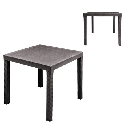 Bica Set Completo Tavolo Dallas 80×80 cm + 4 Poltrone Indiana Polipropilene Rattan per Interni Esterni Antracite/Bianco/Marrone Bica