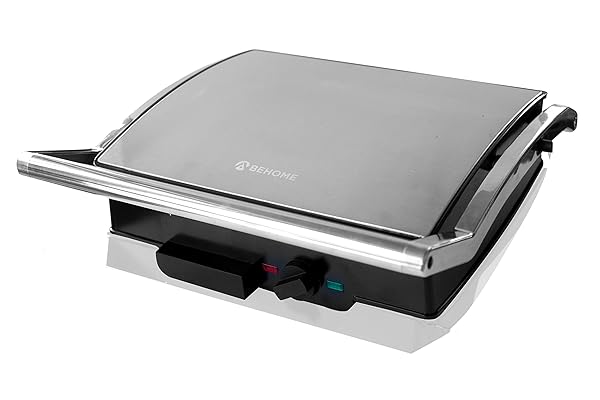 Domestik Line Service BEHOME Bistecchiera Elettrica con Doppia Piastra in Ghisa Antiaderente 1800 Watt | Barbecue Elettrico Temperatura regolabile e Vaschetta raccogli grasso Domestik Line Service