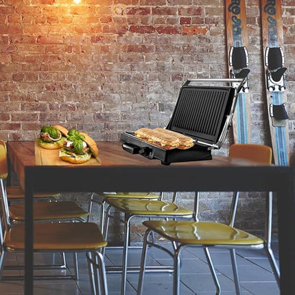 Domestik Line Service BEHOME Bistecchiera Elettrica con Doppia Piastra in Ghisa Antiaderente 1800 Watt | Barbecue Elettrico Temperatura regolabile e Vaschetta raccogli grasso Domestik Line Service