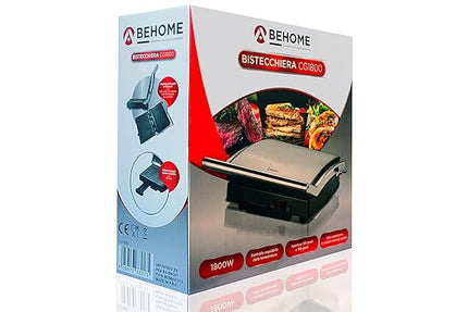 Domestik Line Service BEHOME Bistecchiera Elettrica con Doppia Piastra in Ghisa Antiaderente 1800 Watt | Barbecue Elettrico Temperatura regolabile e Vaschetta raccogli grasso Domestik Line Service