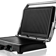 BEHOME Bistecchiera Elettrica con Doppia Piastra in Ghisa Antiaderente 1800 Watt | Barbecue Elettrico Temperatura regolabile e Vaschetta raccogli grasso Domestik Line Service