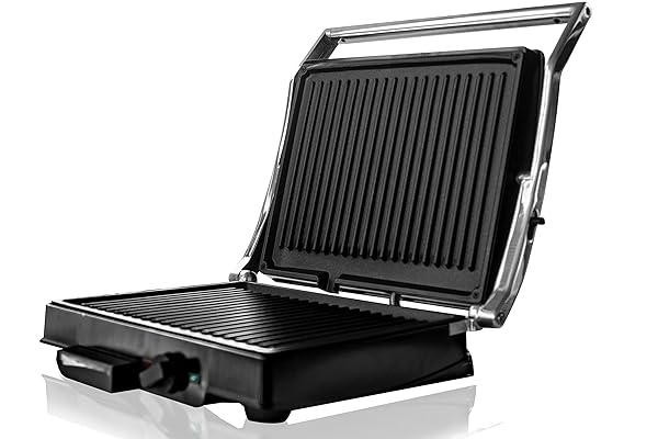 Domestik Line Service BEHOME Bistecchiera Elettrica con Doppia Piastra in Ghisa Antiaderente 1800 Watt | Barbecue Elettrico Temperatura regolabile e Vaschetta raccogli grasso Domestik Line Service