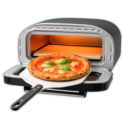 BEHOME Forno Pizza Elettrico, 430°C, Cuoce in 2 min, 420 W, Pala e Pietra Refrattaria incluse, cottura uniforme e modalità per pizza napoletana, romana, americana Behome